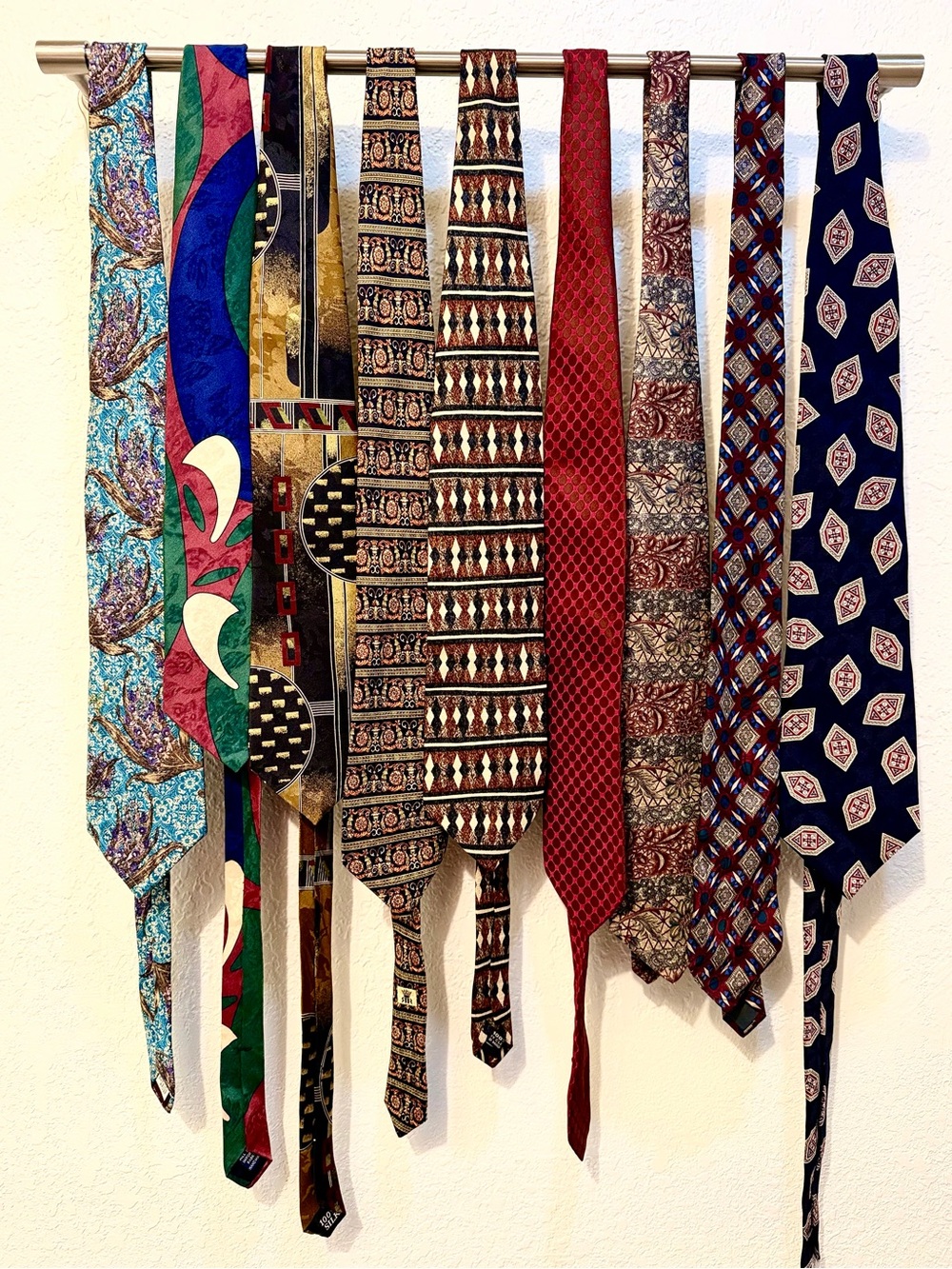 Lot of 9 Vintage 90s Silk Ties - Abstract Geometric Textured Retro Mixed Pack